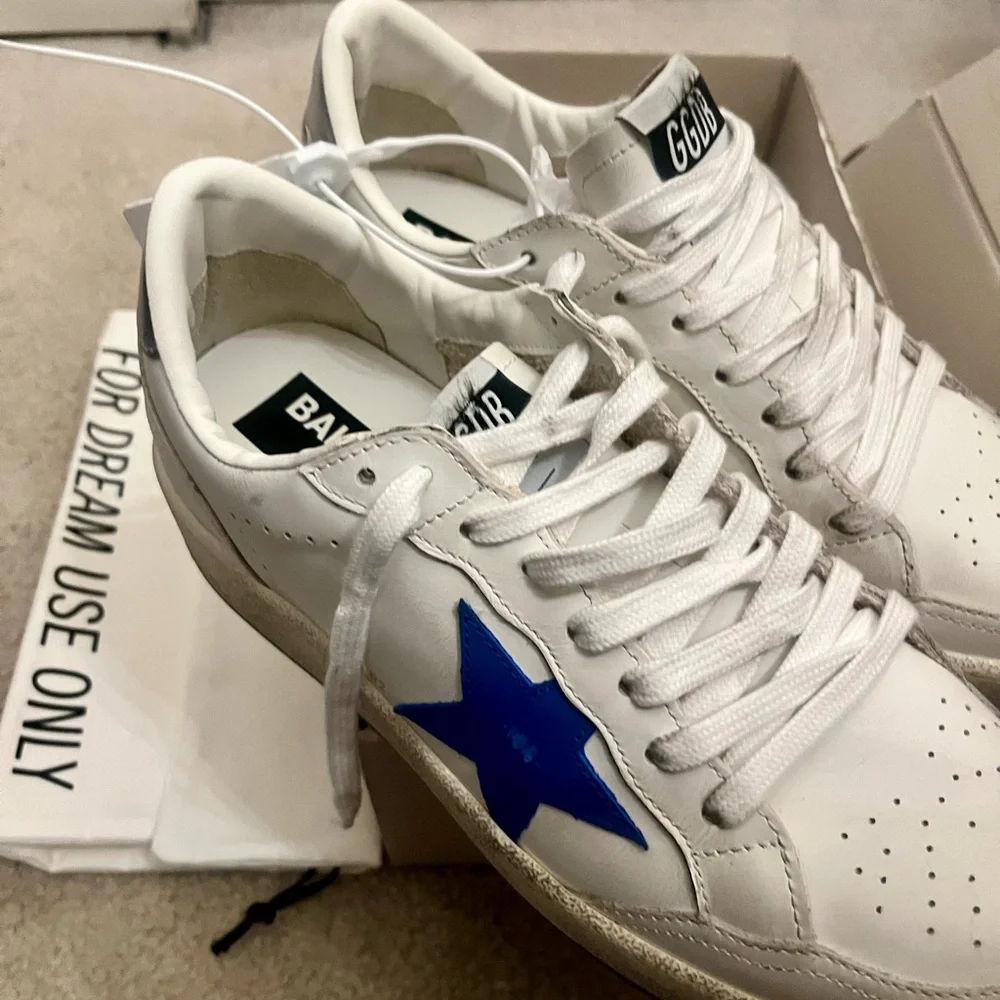 Golden Goose White Leather Sneakers with Blue Star - Size 42